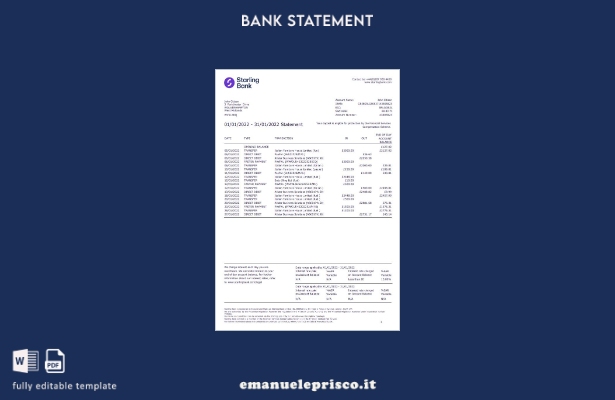 modello di versione word dell'estratto conto bancario Starling del Regno Unito i